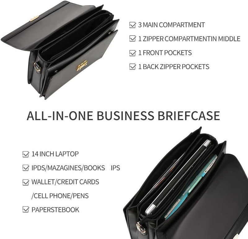 Ecentaur Briefcases for Men Business Mens Leather Briefcase Locking Black Laptop Messenger Bag Lawyer Hard Case - Image 4